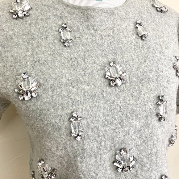 Ann Taylor Rhinestone Gem Embellished Boiled Wool Cropped Top Blouse Sweater - Picture 3 of 9